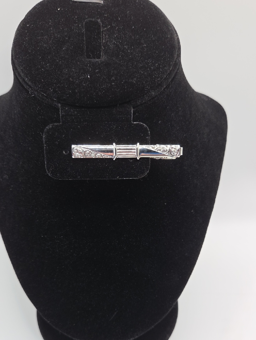 Silver Tone Engraved Bar Tie Clip  - Elegant Mens Tie Clip